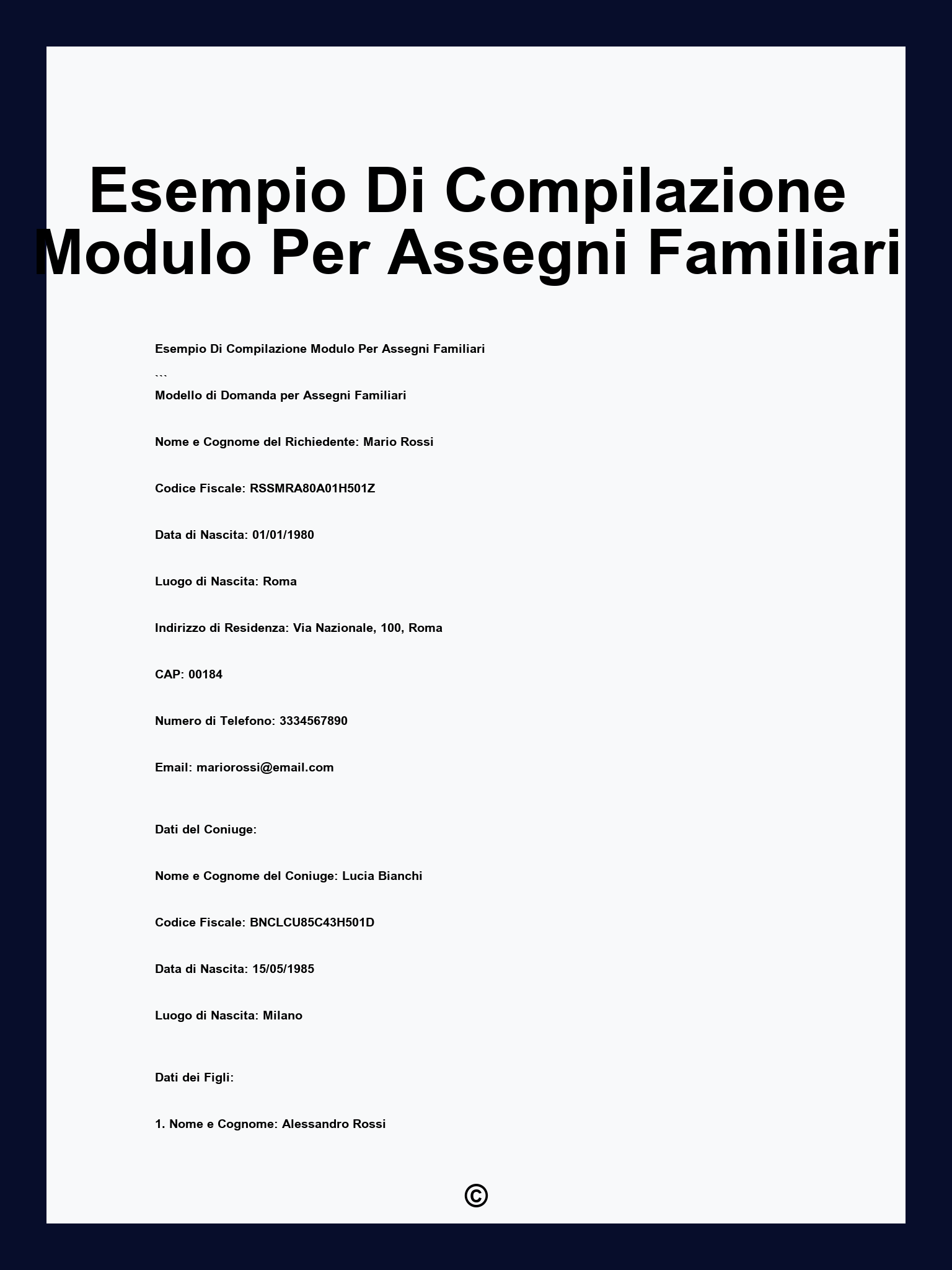 Esempio Di Compilazione Modulo Per Assegni Familiari