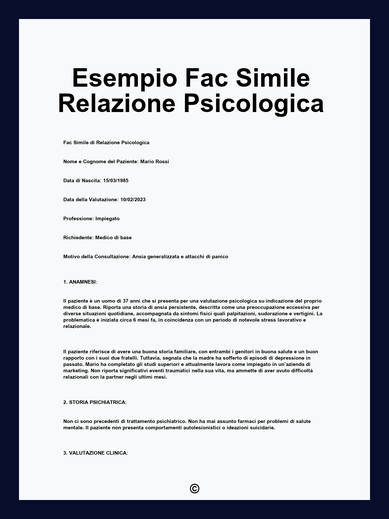 Esempio Fac Simile Relazione Psicologica