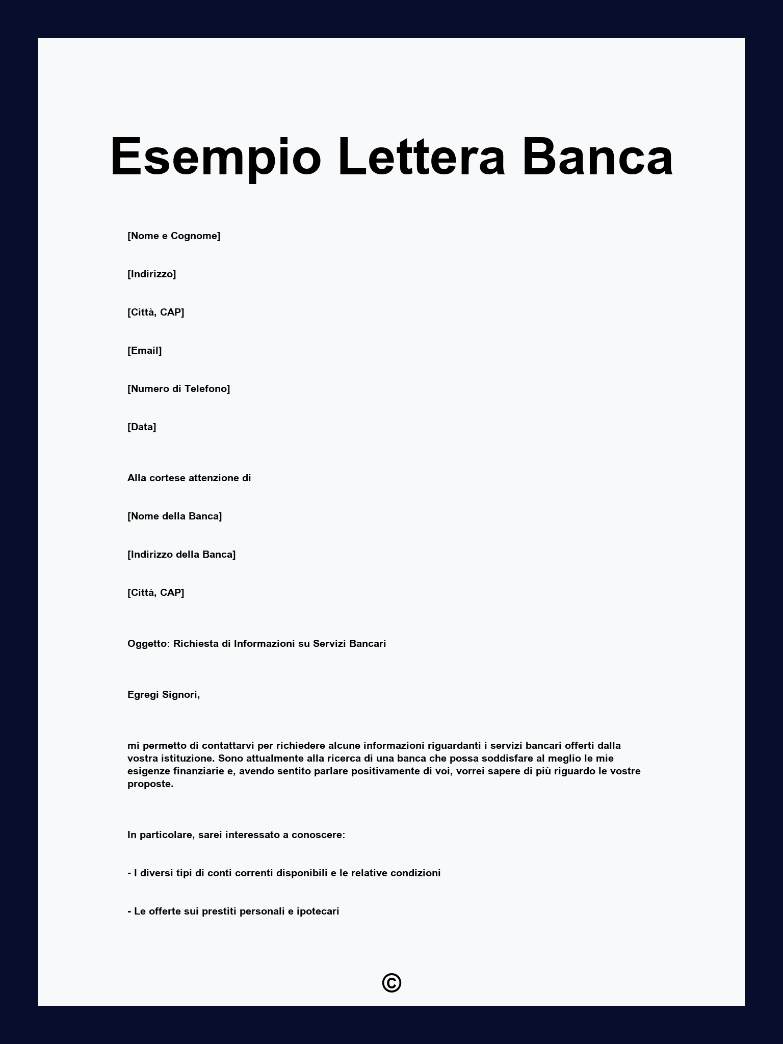 Esempio Lettera Banca