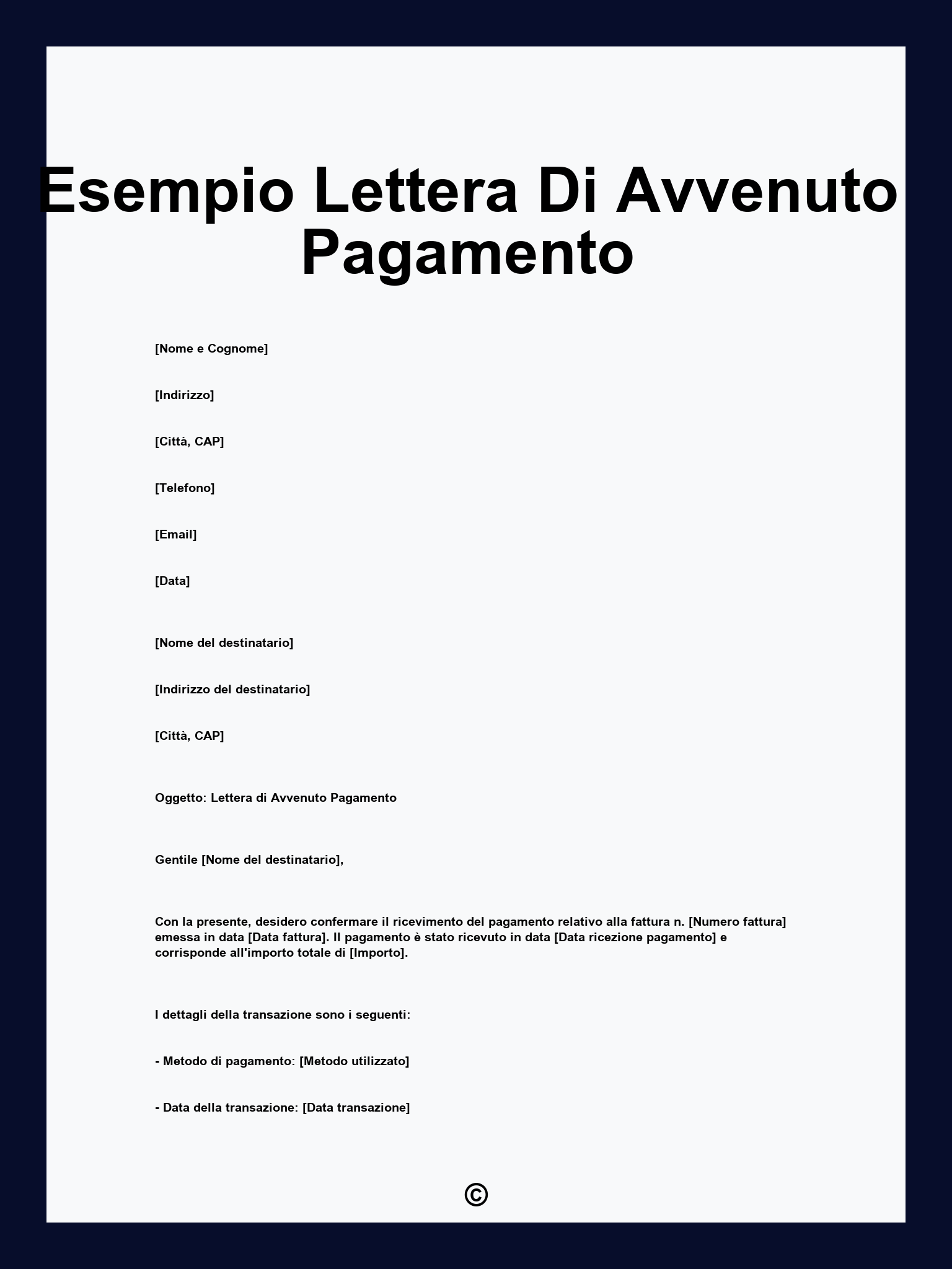 Esempio Lettera Di Avvenuto Pagamento