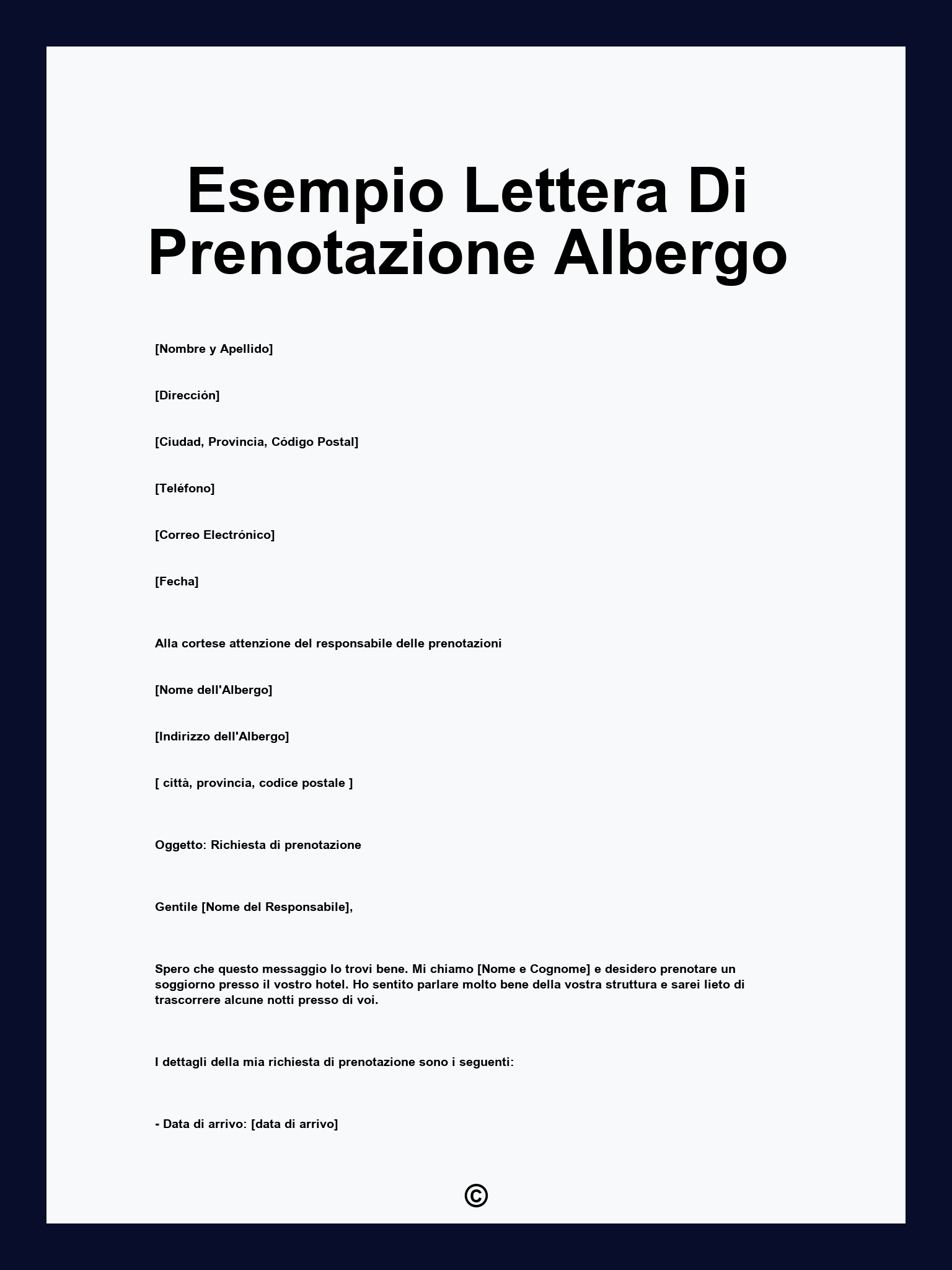 Esempio Lettera Di Prenotazione Albergo