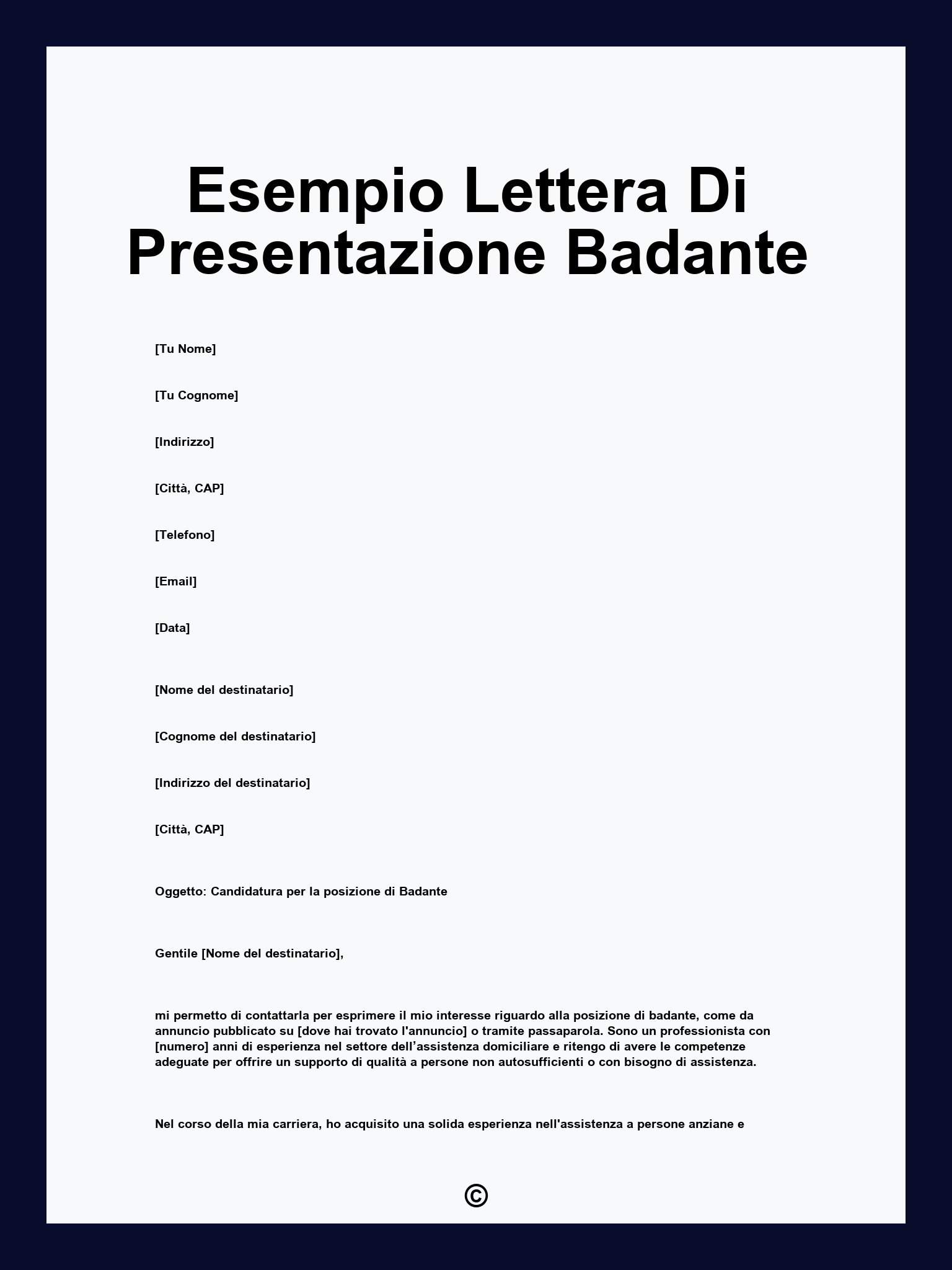 Esempio Lettera Di Presentazione Badante