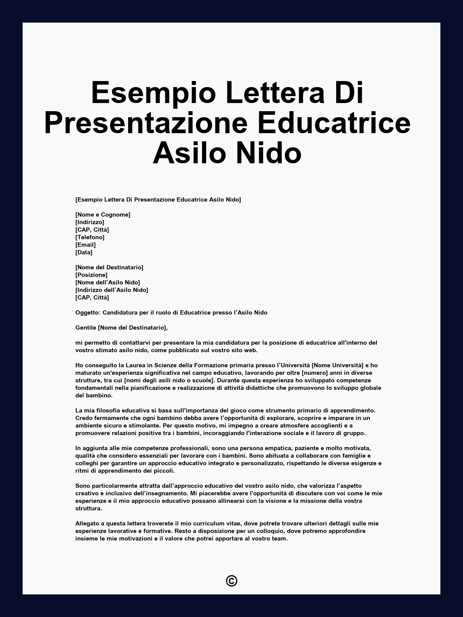 Esempio Lettera Di Presentazione Educatrice Asilo Nido