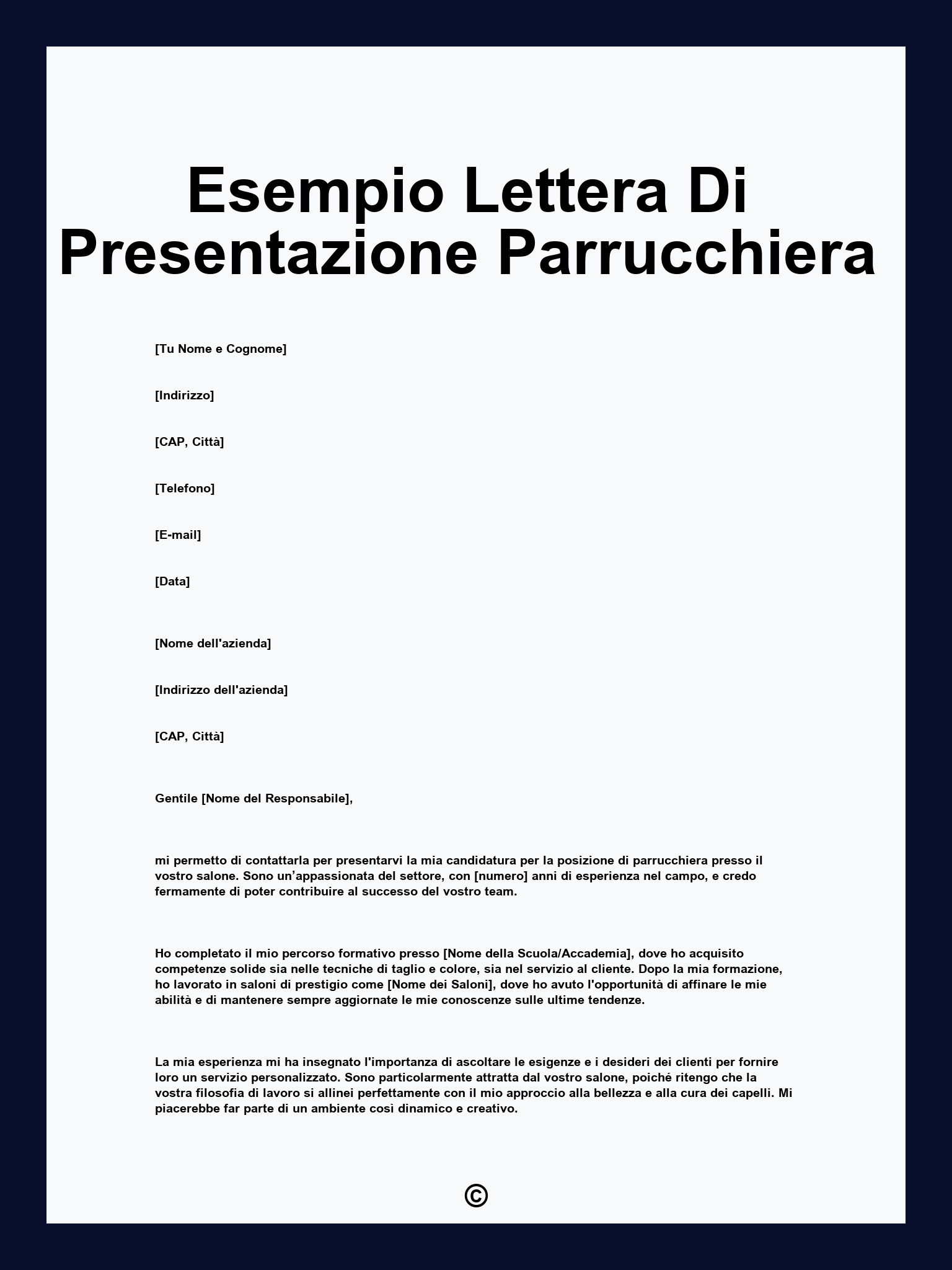 Esempio Lettera Di Presentazione Parrucchiera
