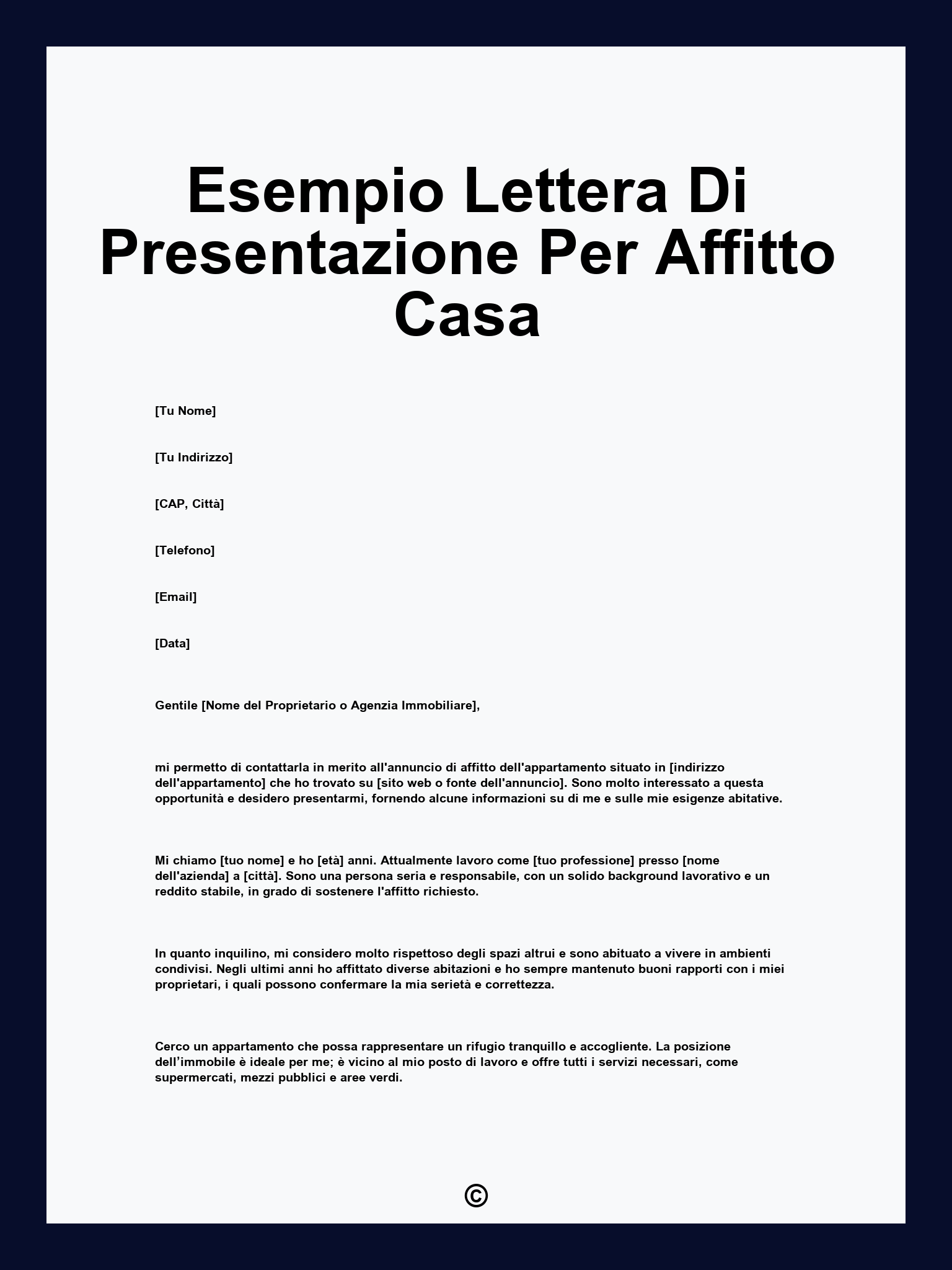 Esempio Lettera Di Presentazione Per Affitto Casa