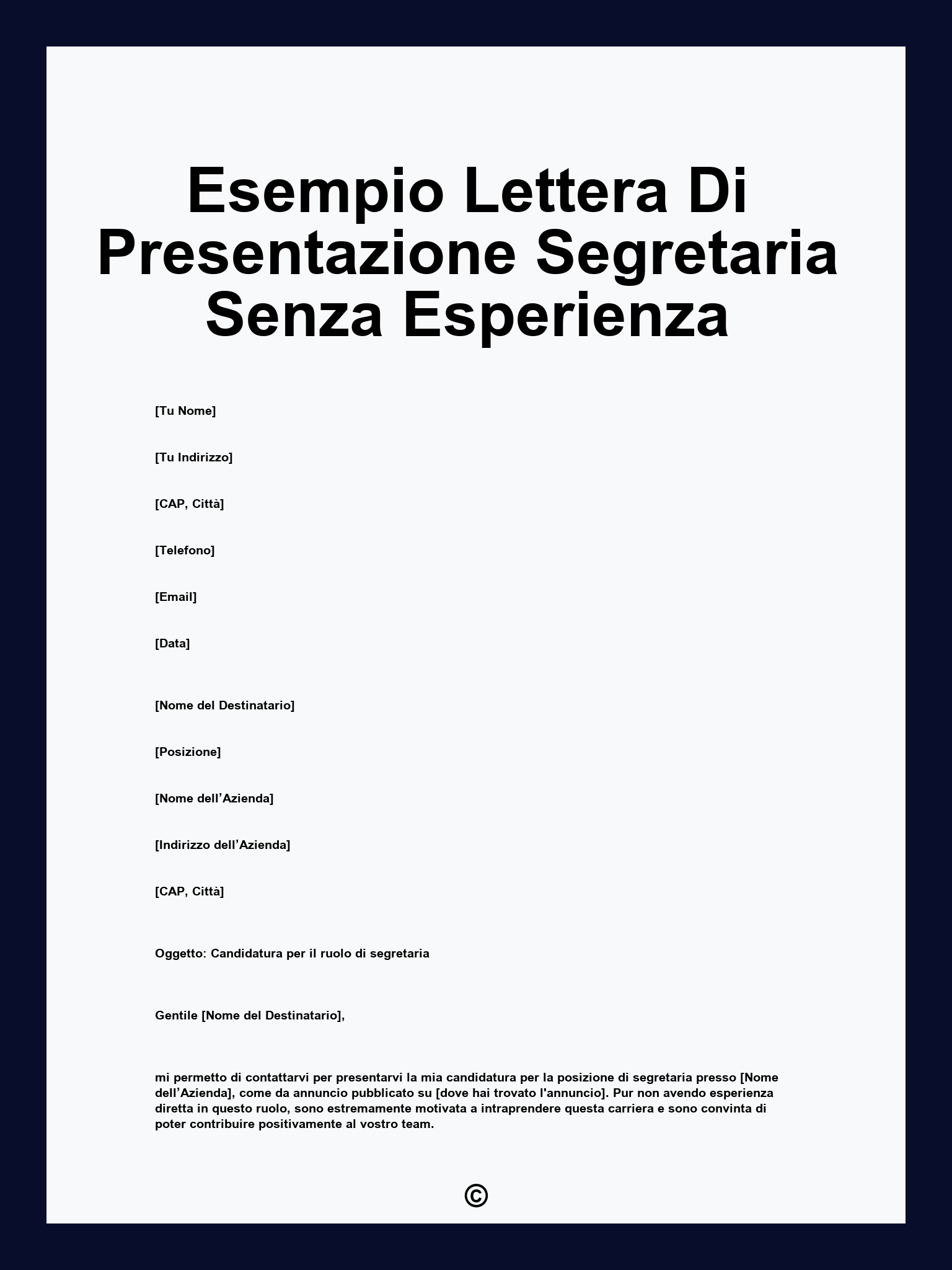 Esempio Lettera Di Presentazione Segretaria Senza Esperienza