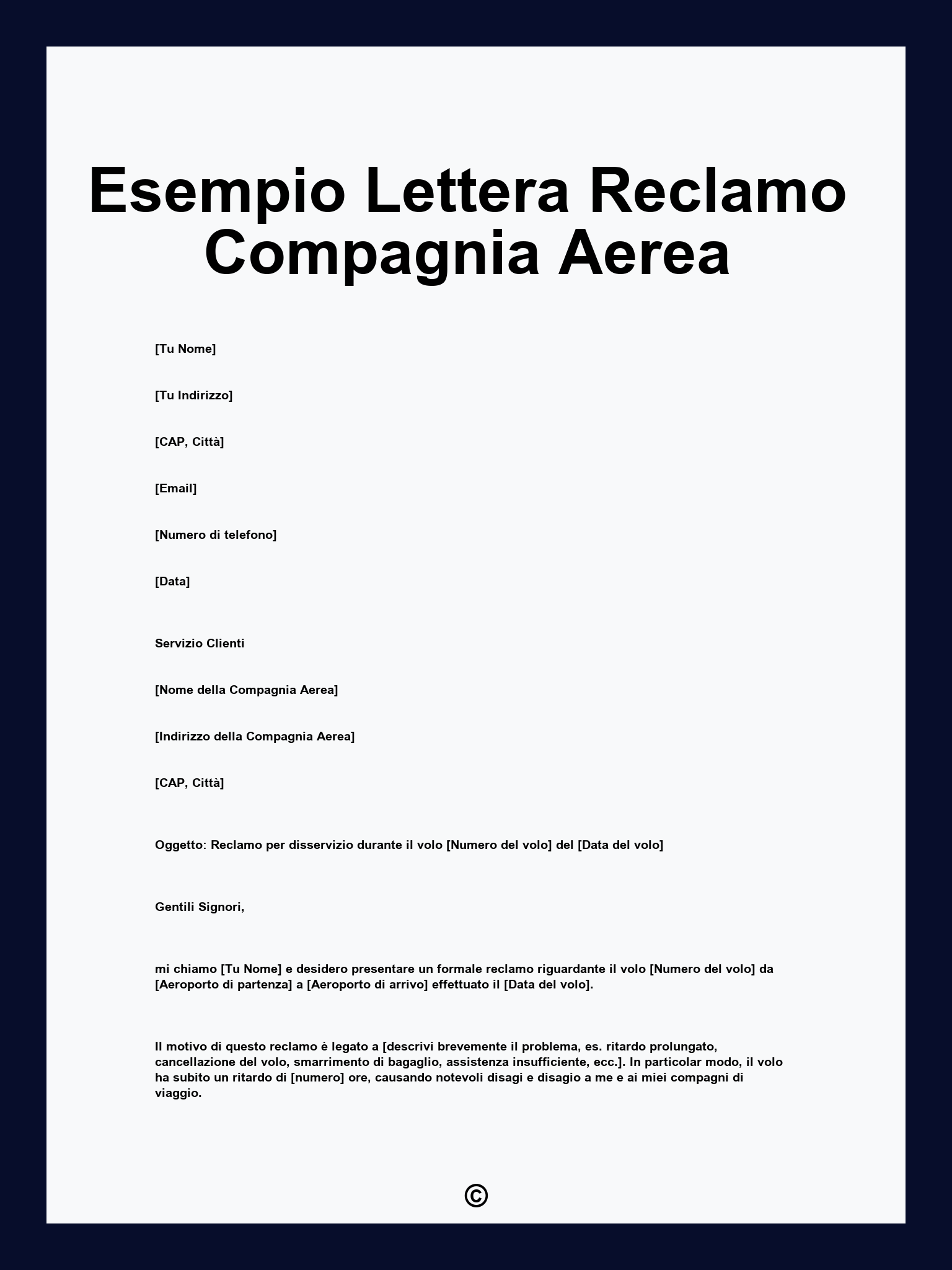 Esempio Lettera Reclamo Compagnia Aerea