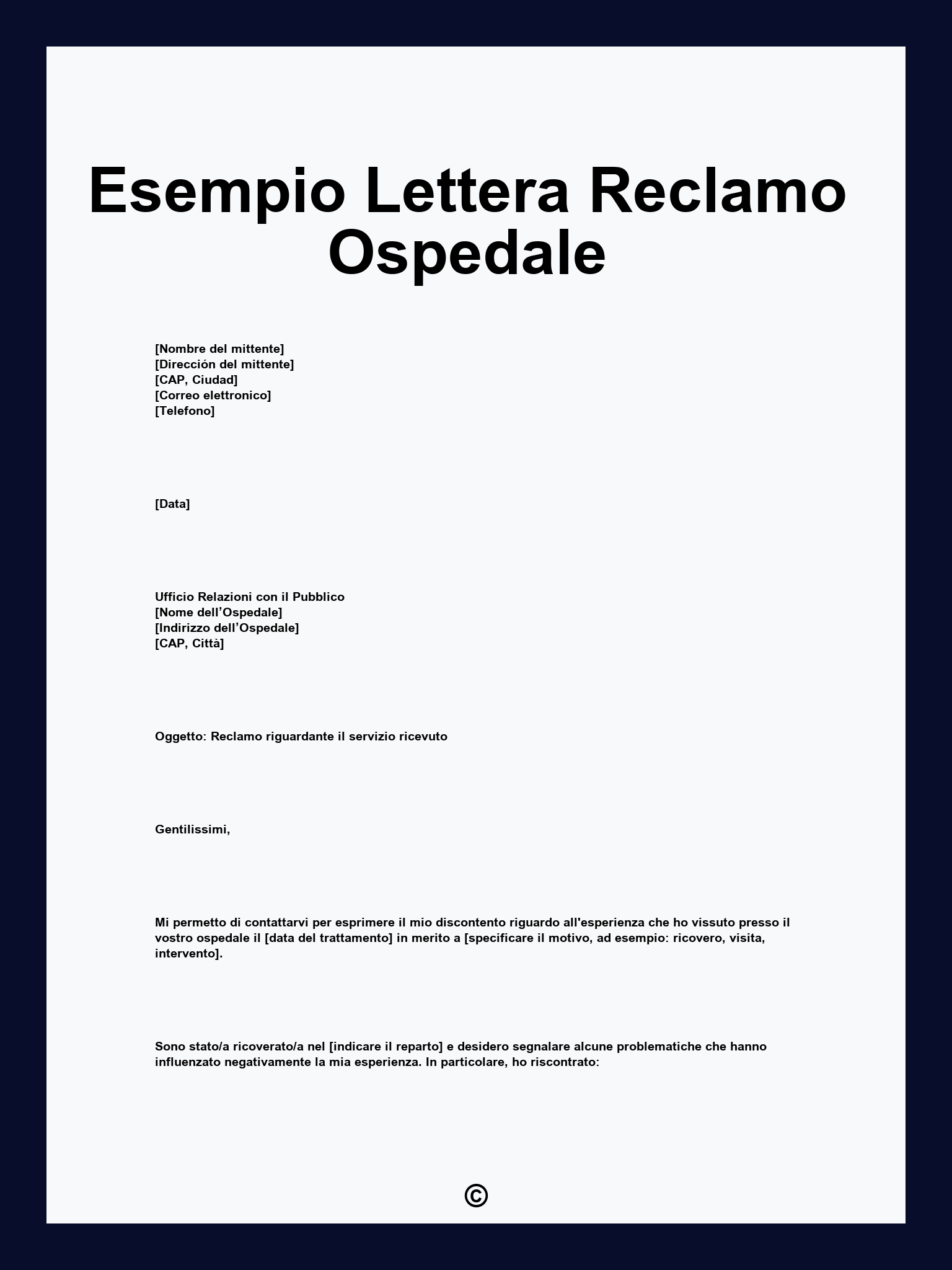 Esempio Lettera Reclamo Ospedale