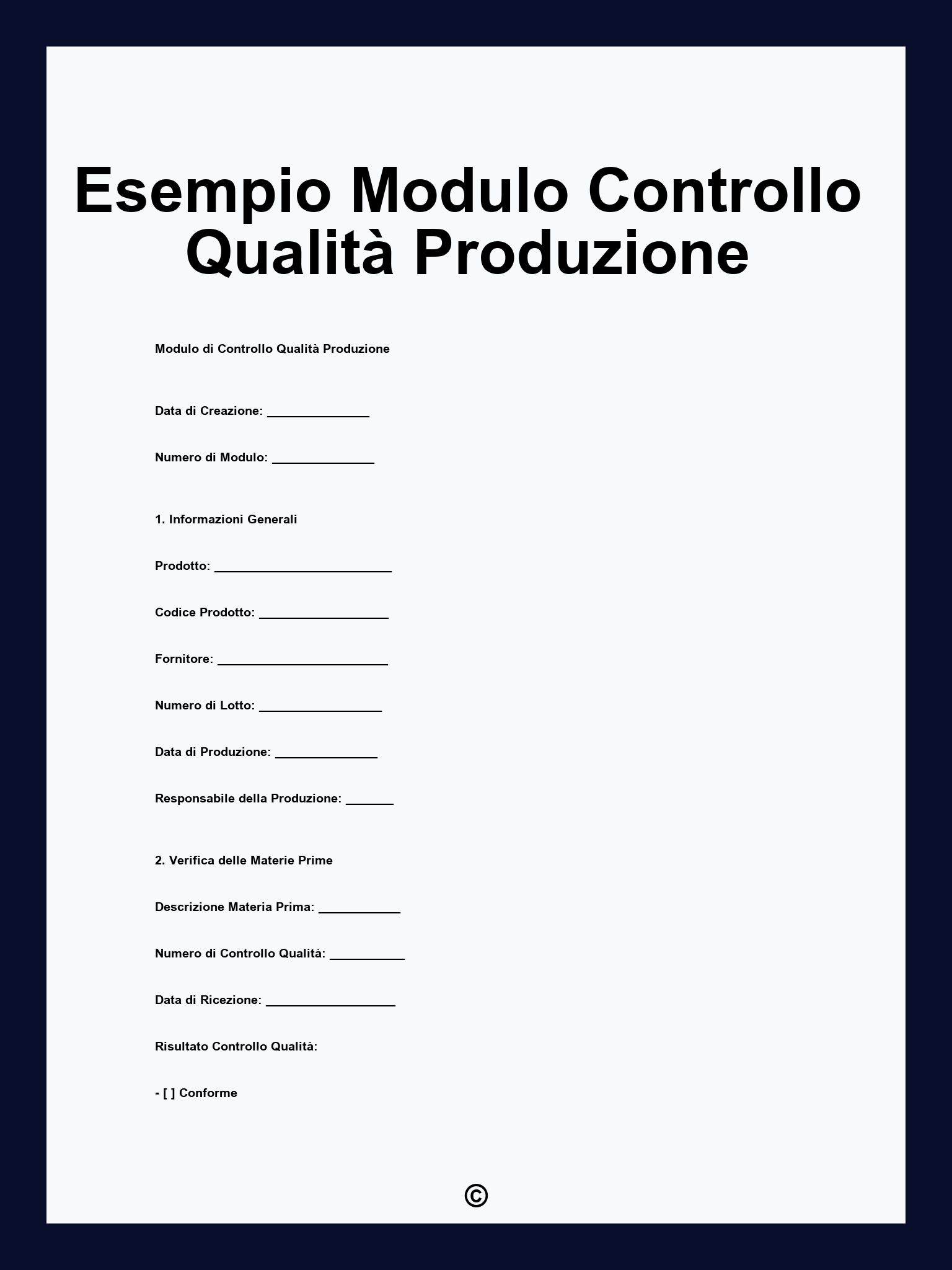 Esempio Modulo Controllo Qualità Produzione