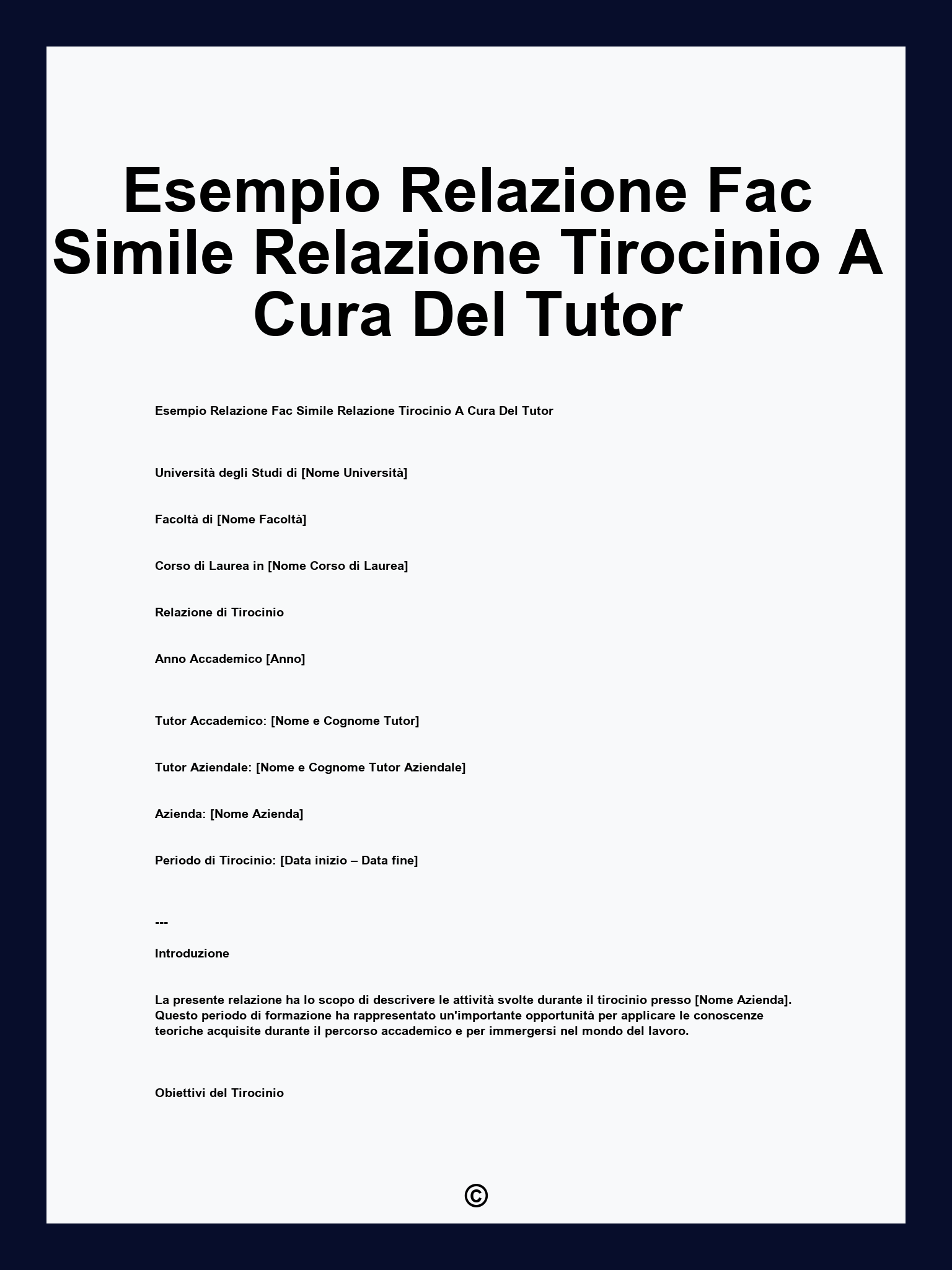 Esempio Relazione Fac Simile Relazione Tirocinio A Cura Del Tutor