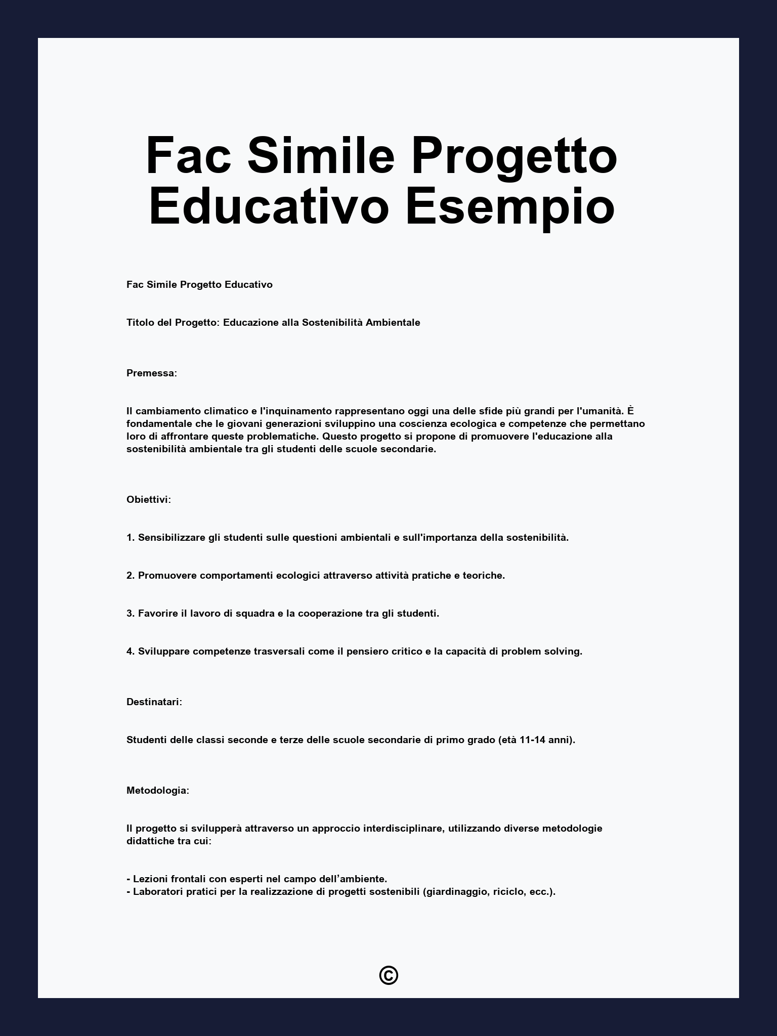 Fac Simile Progetto Educativo Esempio