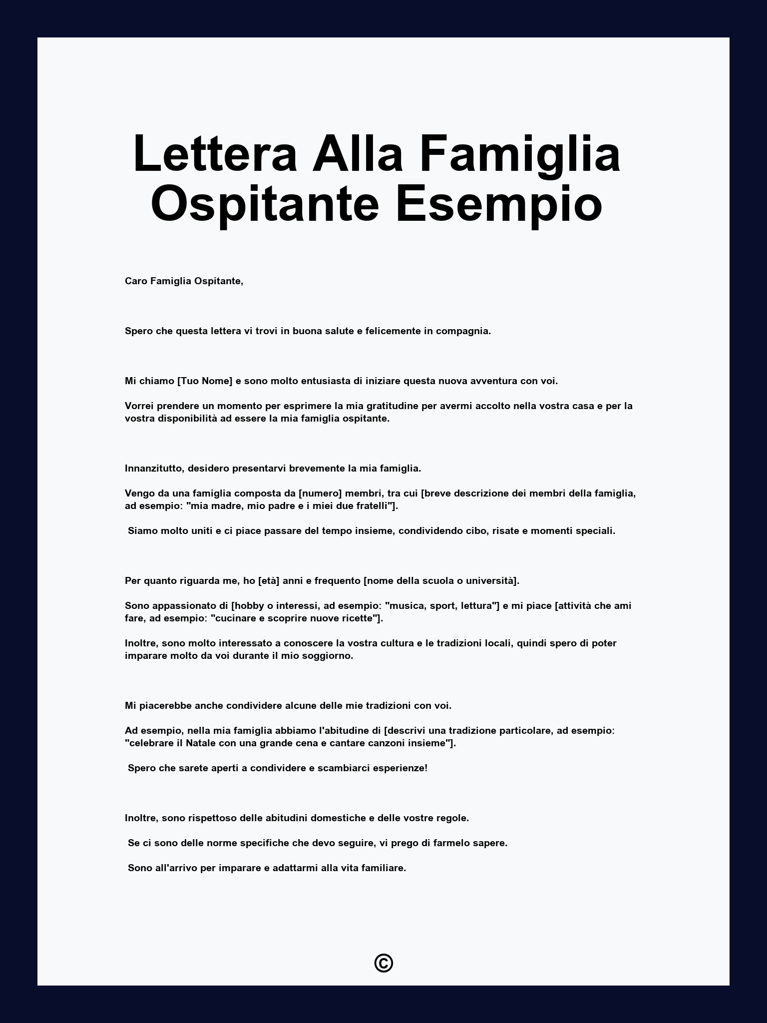 Lettera Alla Famiglia Ospitante Esempio