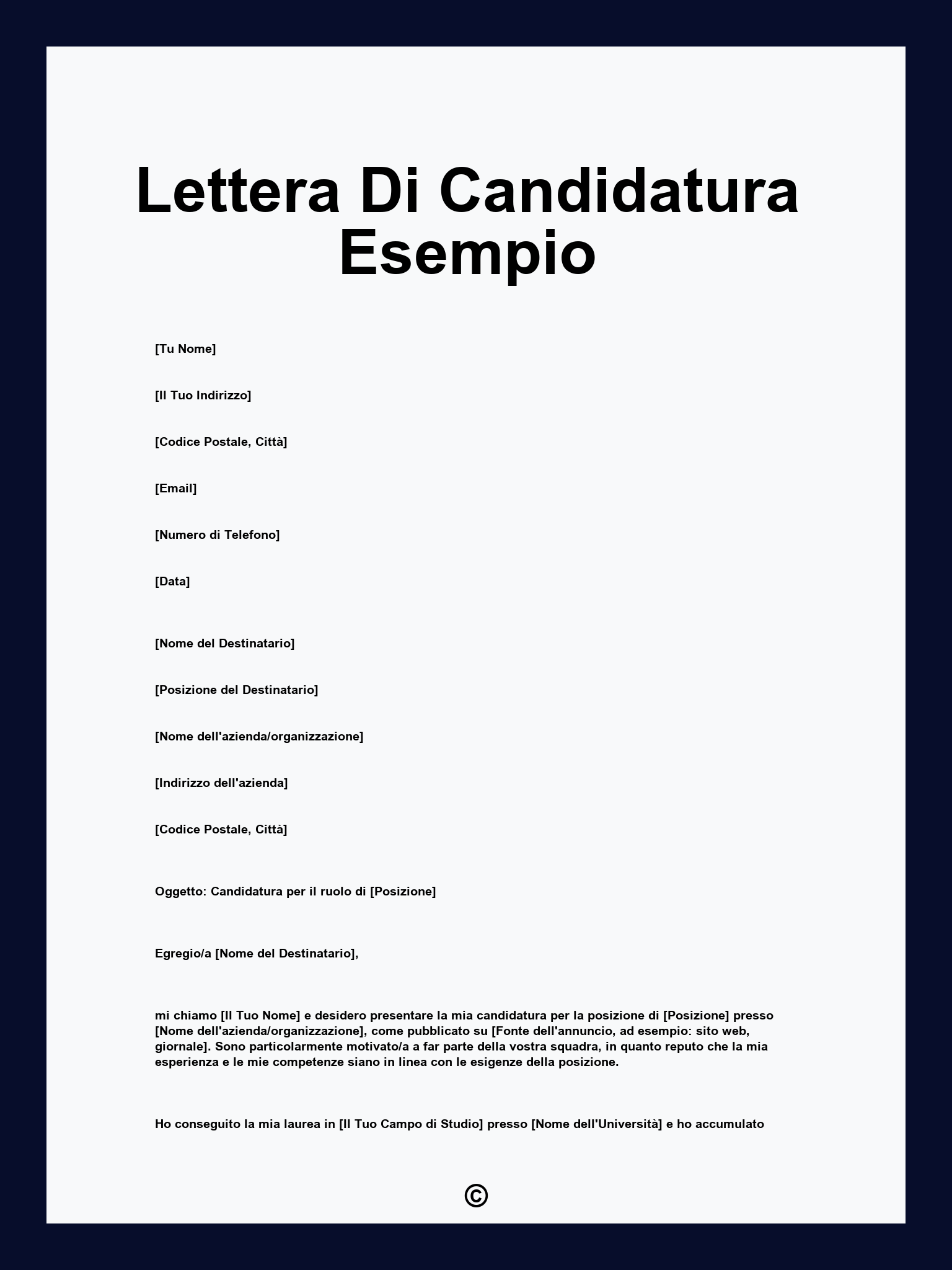 Lettera Di Candidatura Esempio