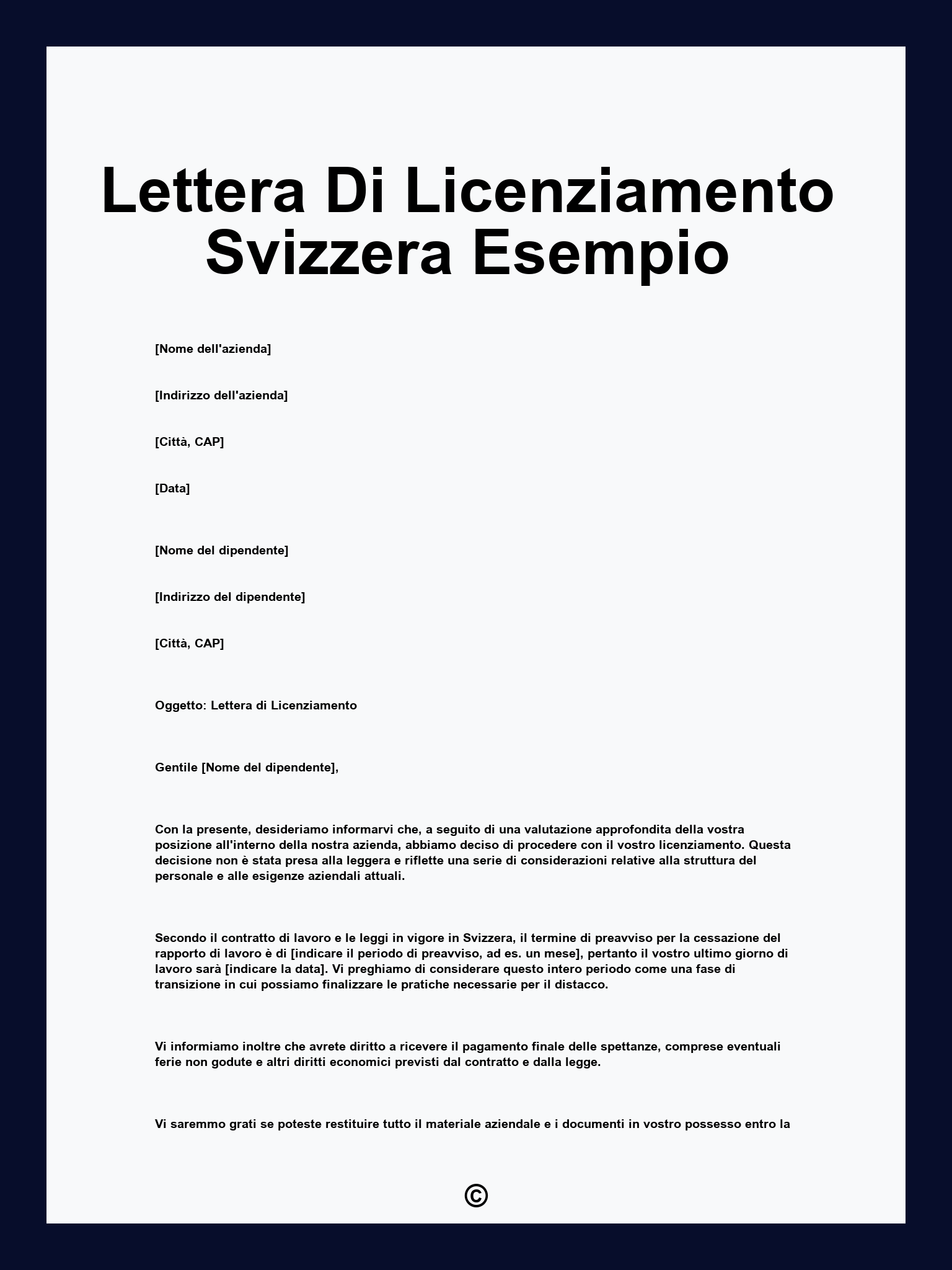 Lettera Di Licenziamento Svizzera Esempio