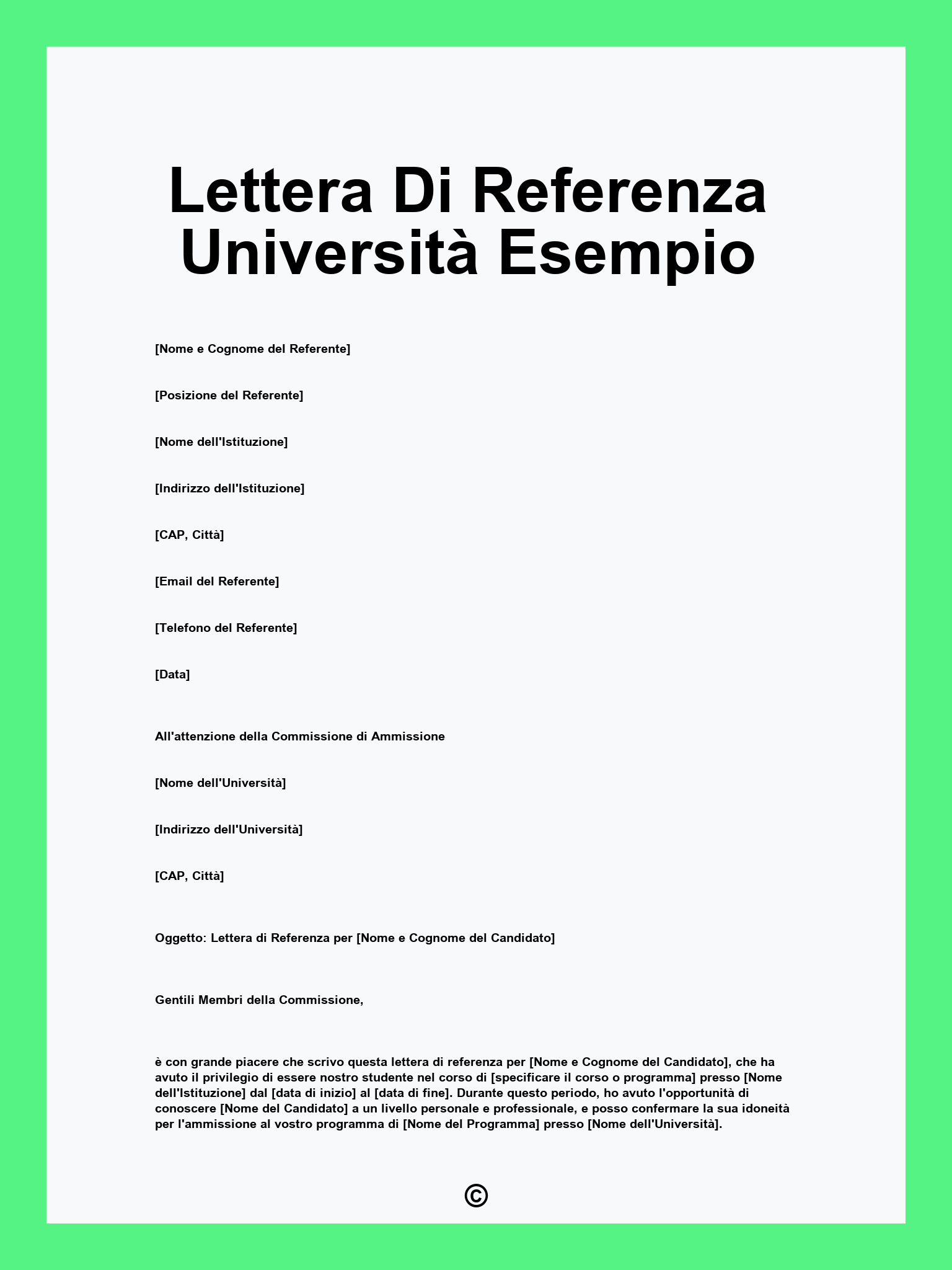 Lettera Di Referenza Università Esempio