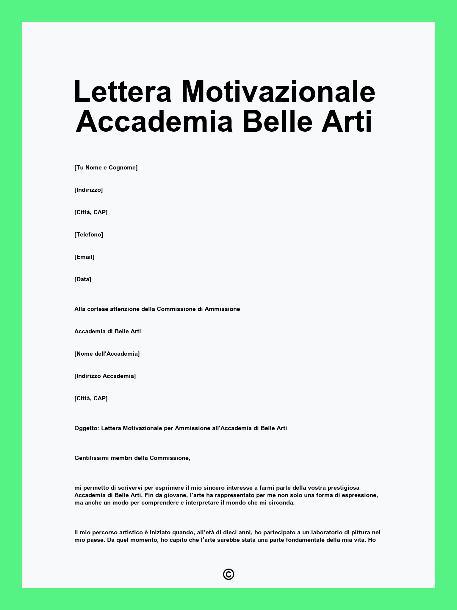 Lettera Motivazionale Accademia Belle Arti