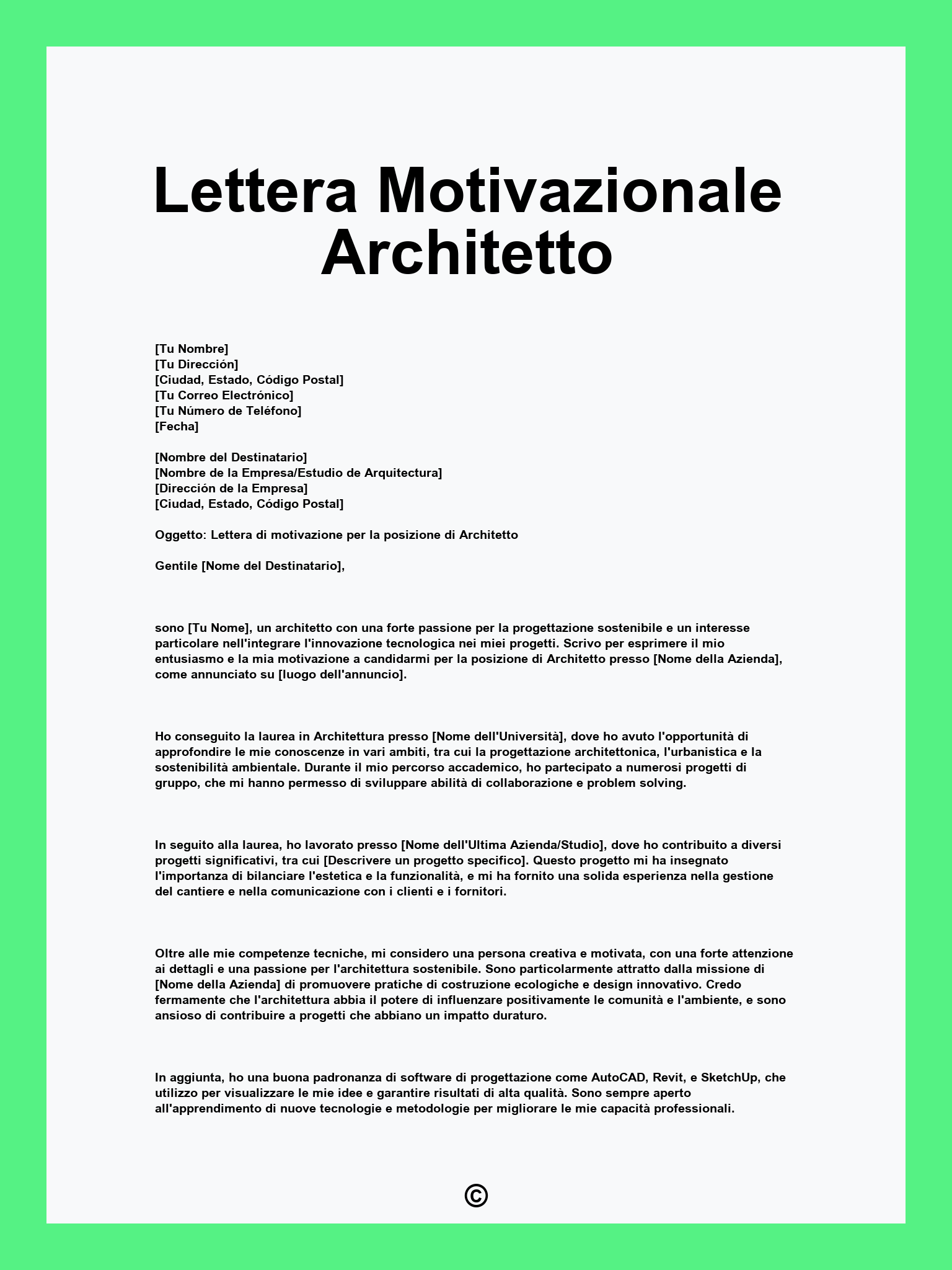 Lettera Motivazionale Architetto