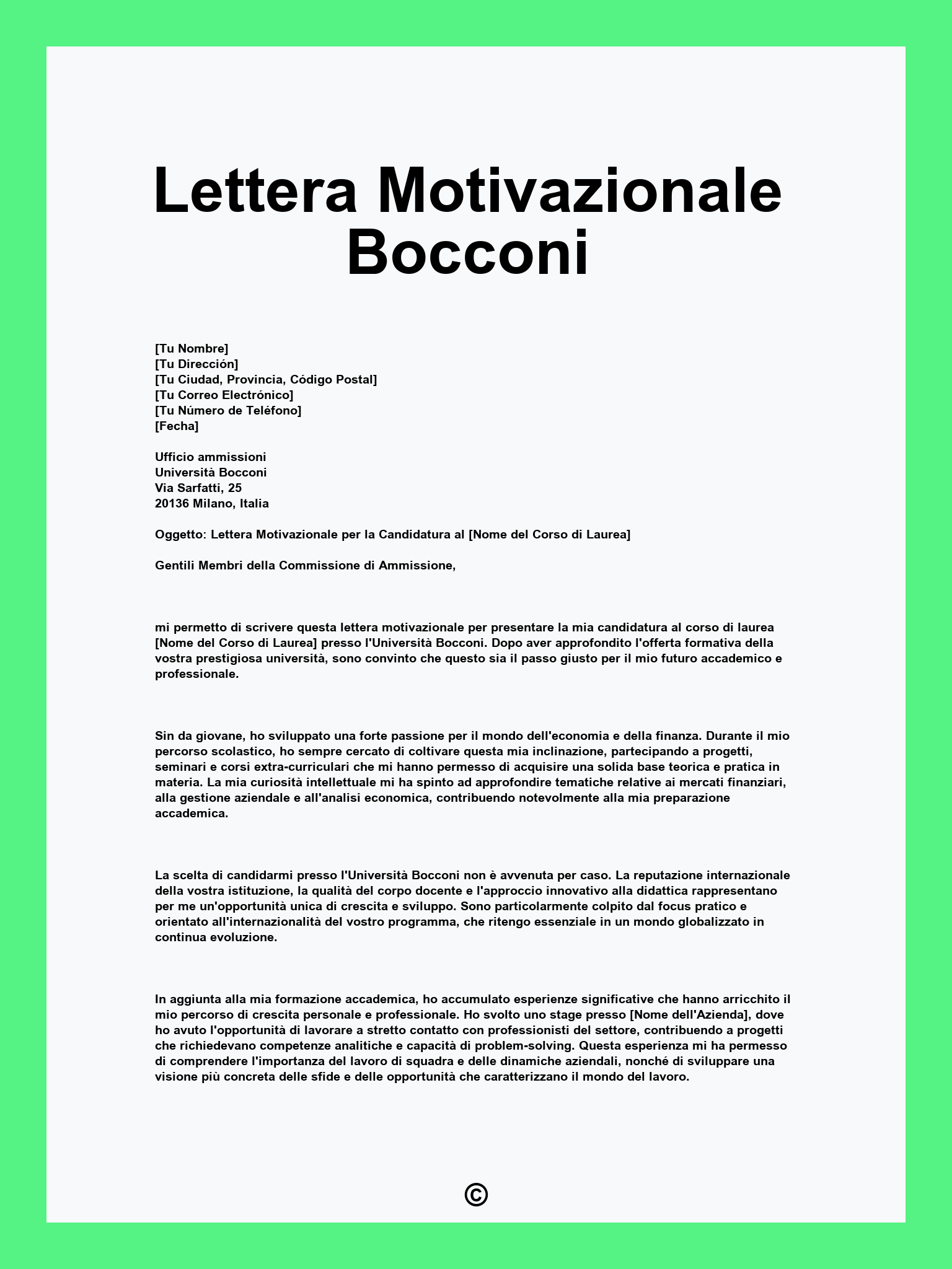 Lettera Motivazionale Bocconi