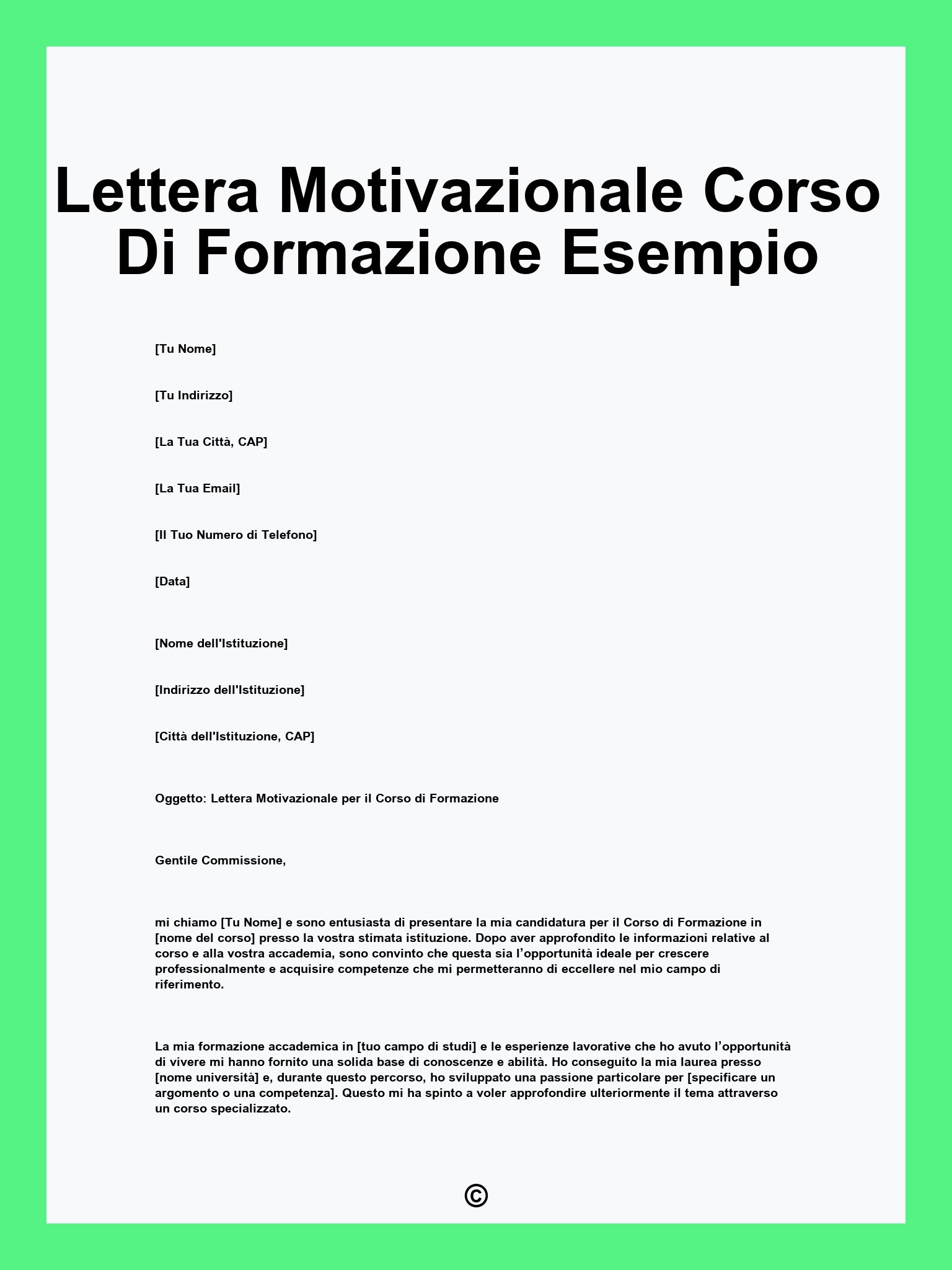 Lettera Motivazionale Corso Di Formazione Esempio