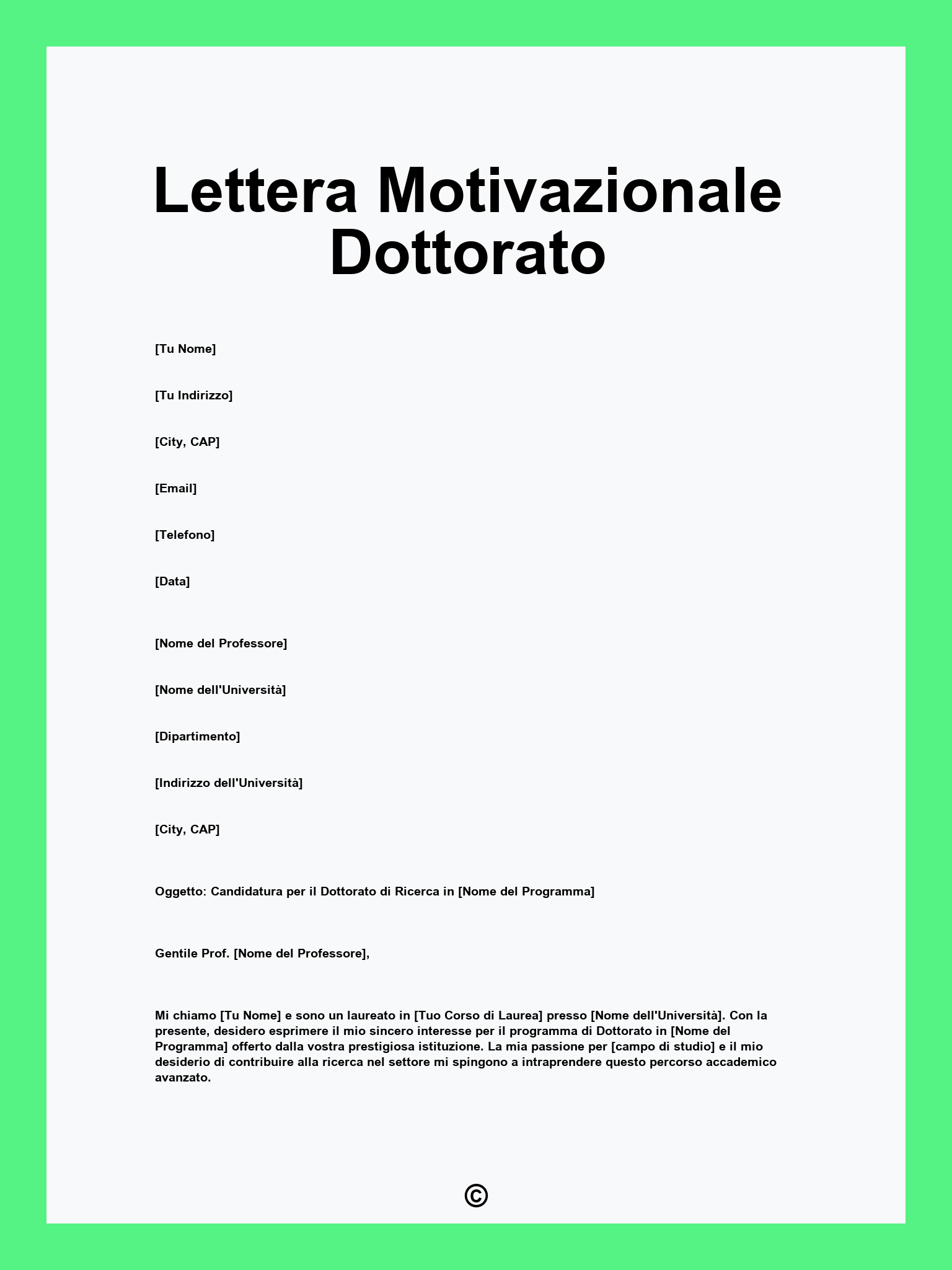 Lettera Motivazionale Dottorato