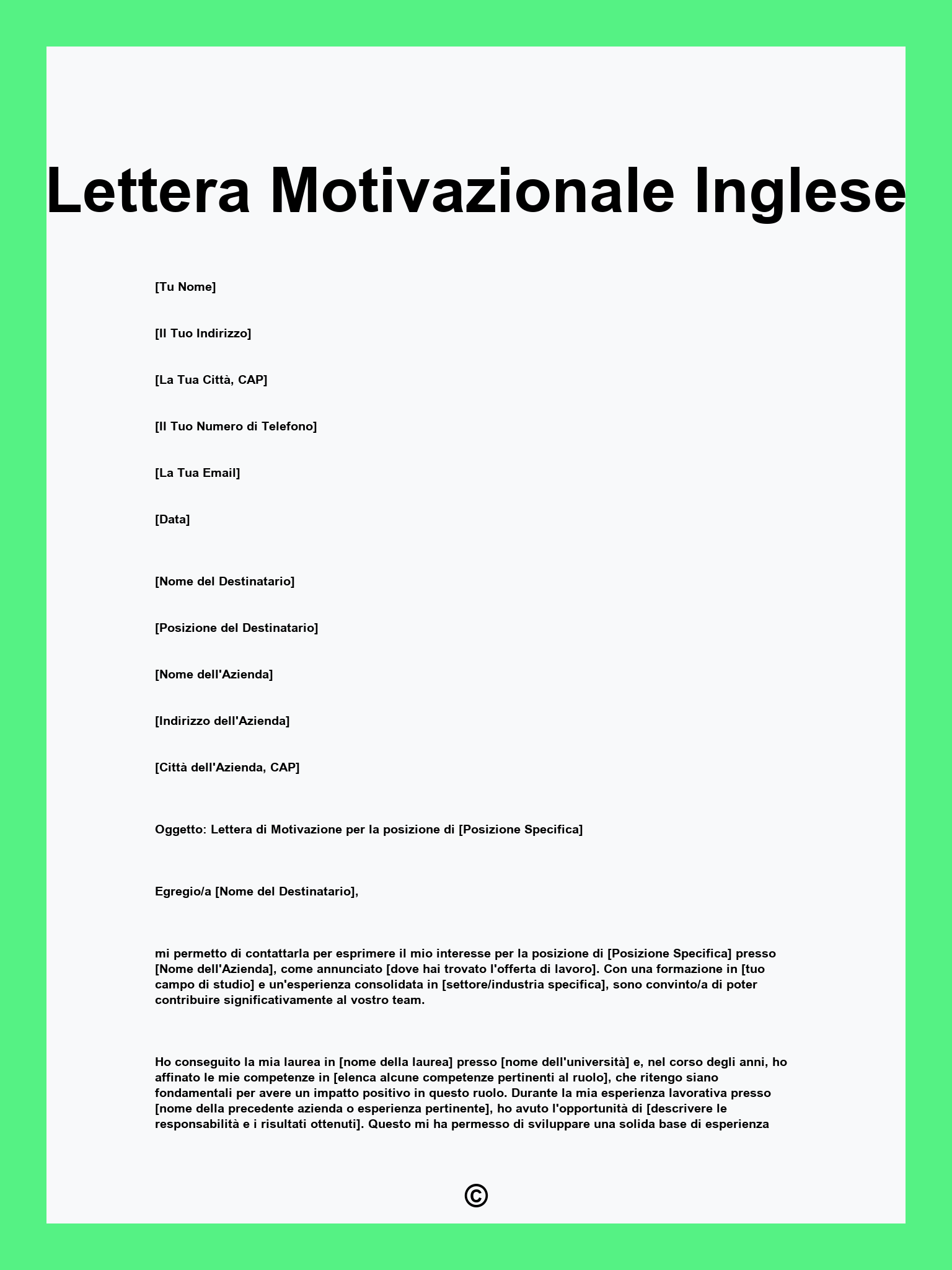 Lettera Motivazionale Inglese