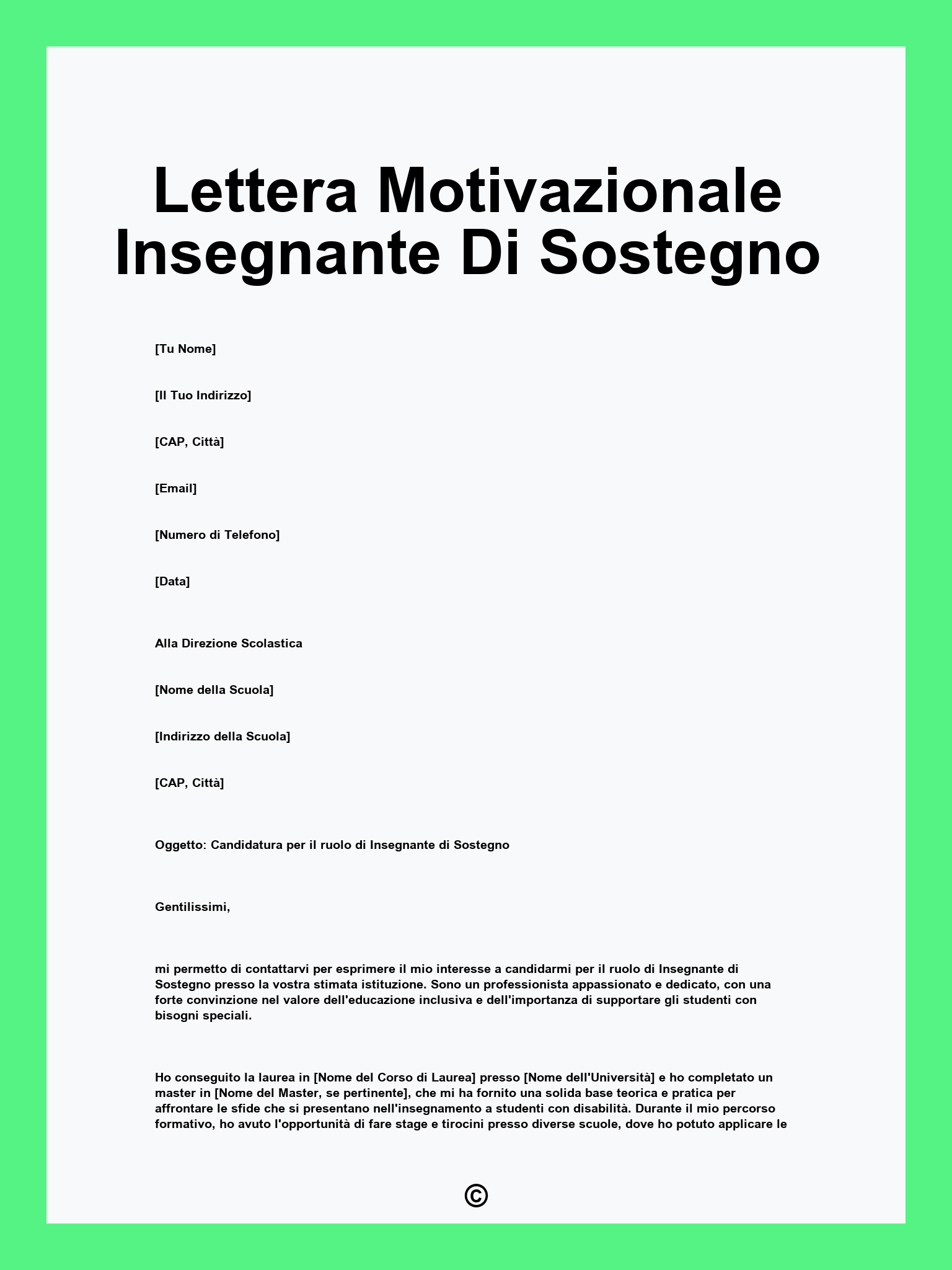 Lettera Motivazionale Insegnante Di Sostegno