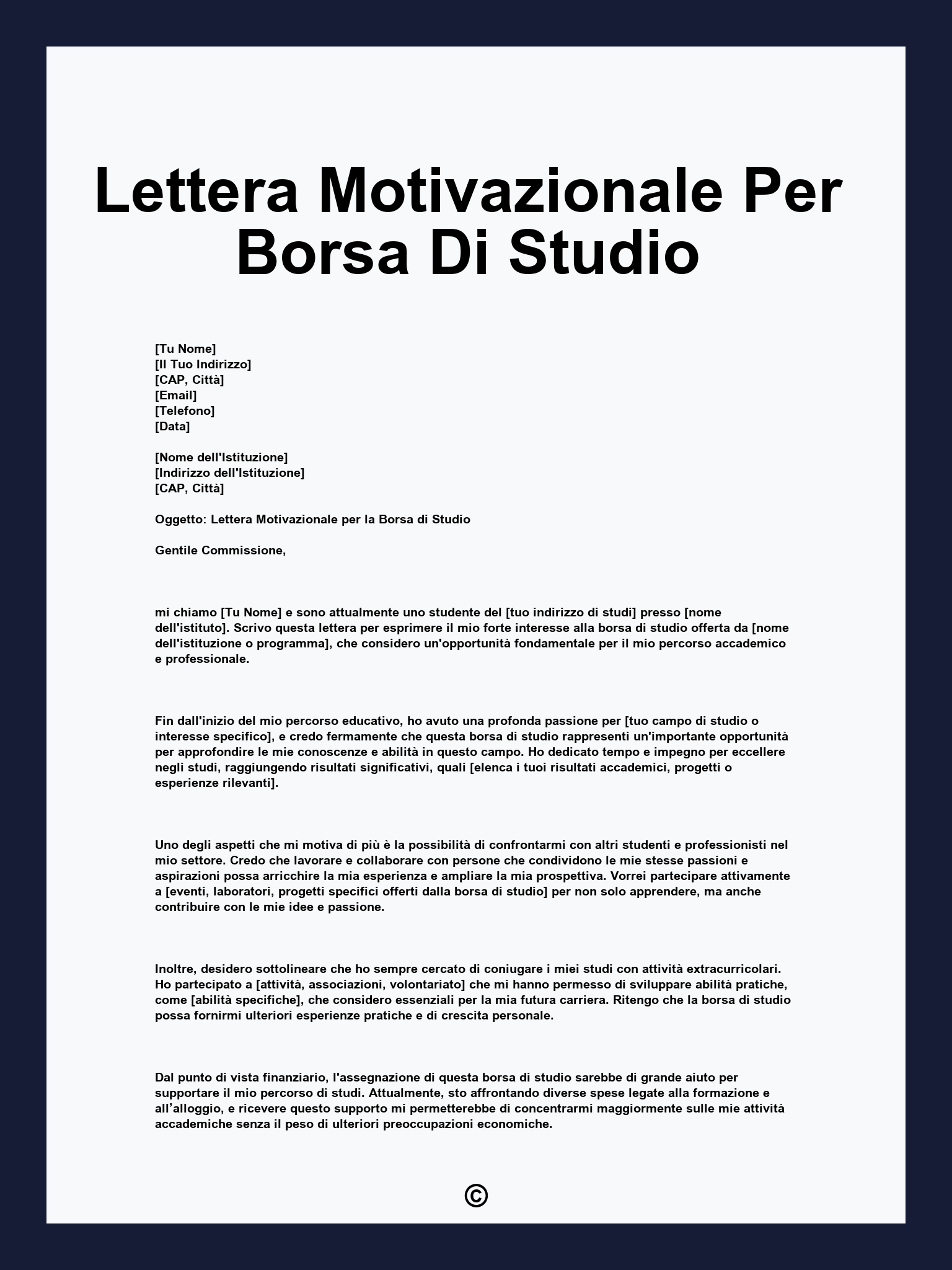 Lettera Motivazionale Per Borsa Di Studio