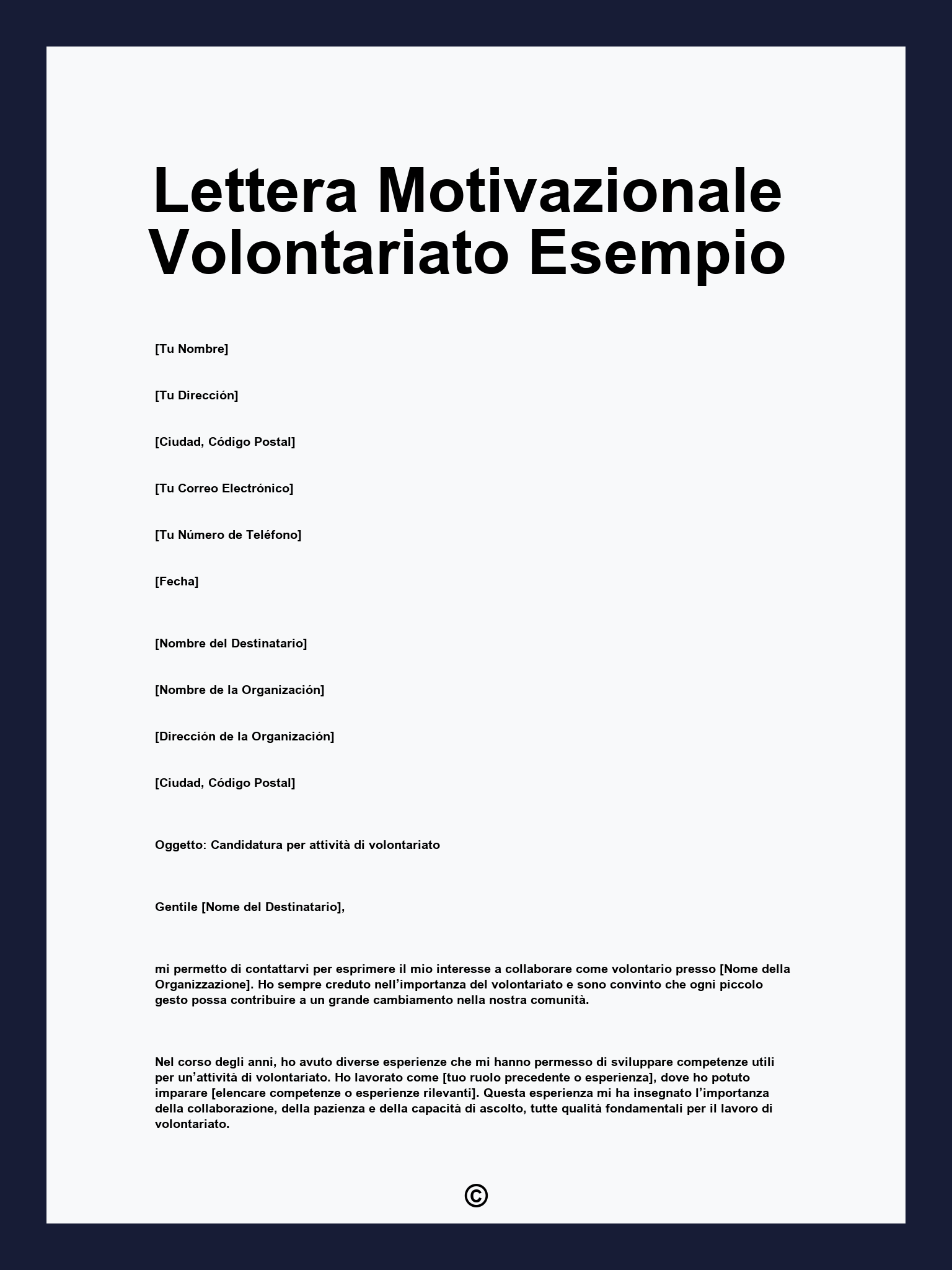 Lettera Motivazionale Volontariato Esempio