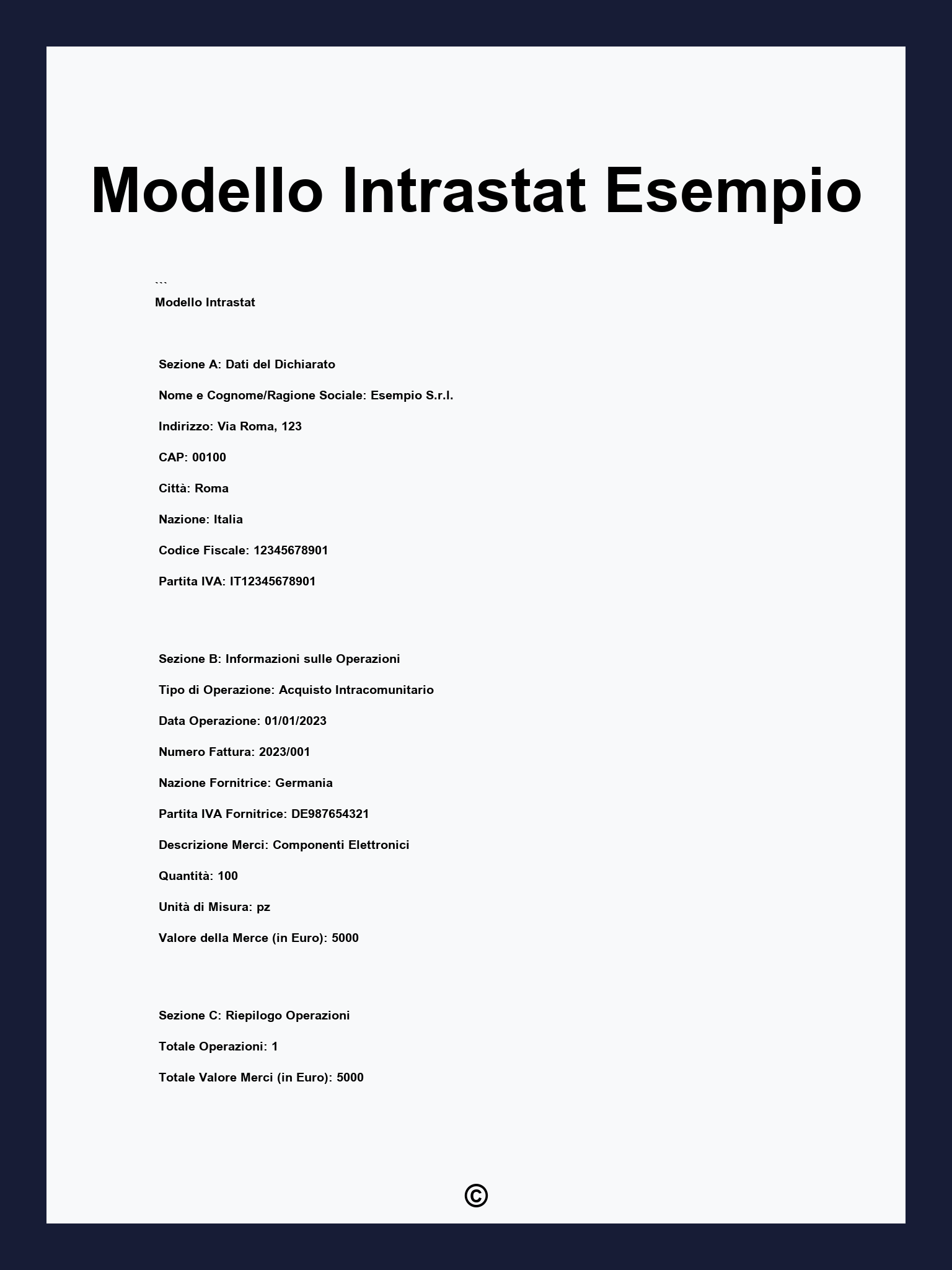 Modello Intrastat Esempio