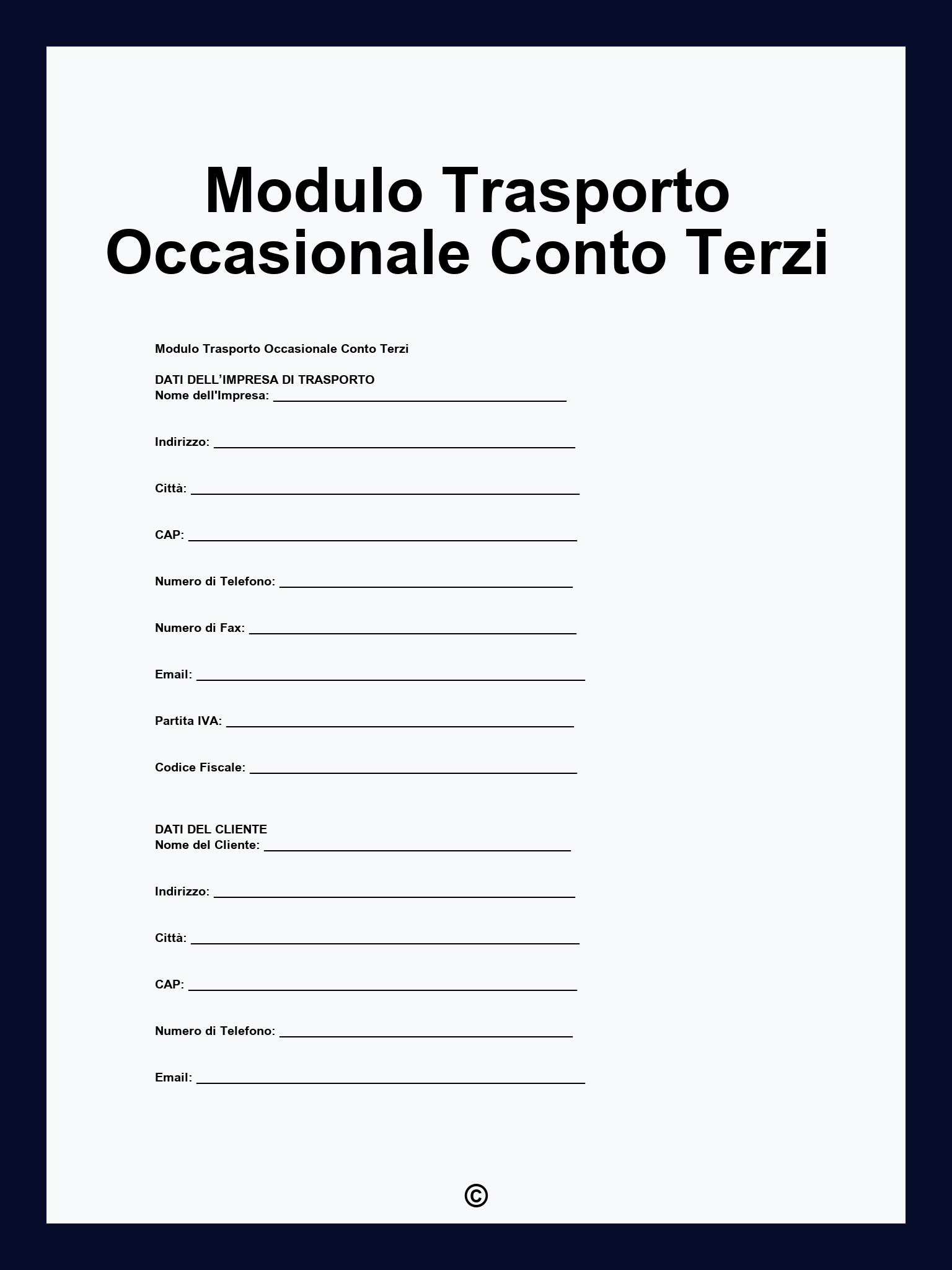 Modulo Trasporto Occasionale Conto Terzi