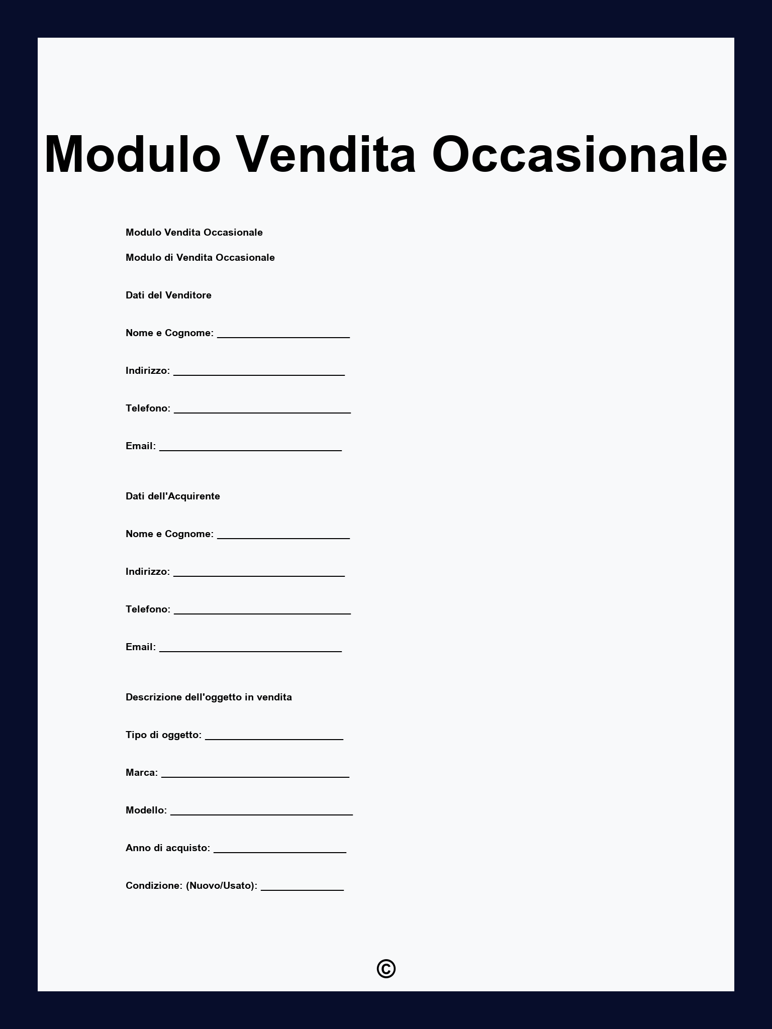 Modulo Vendita Occasionale