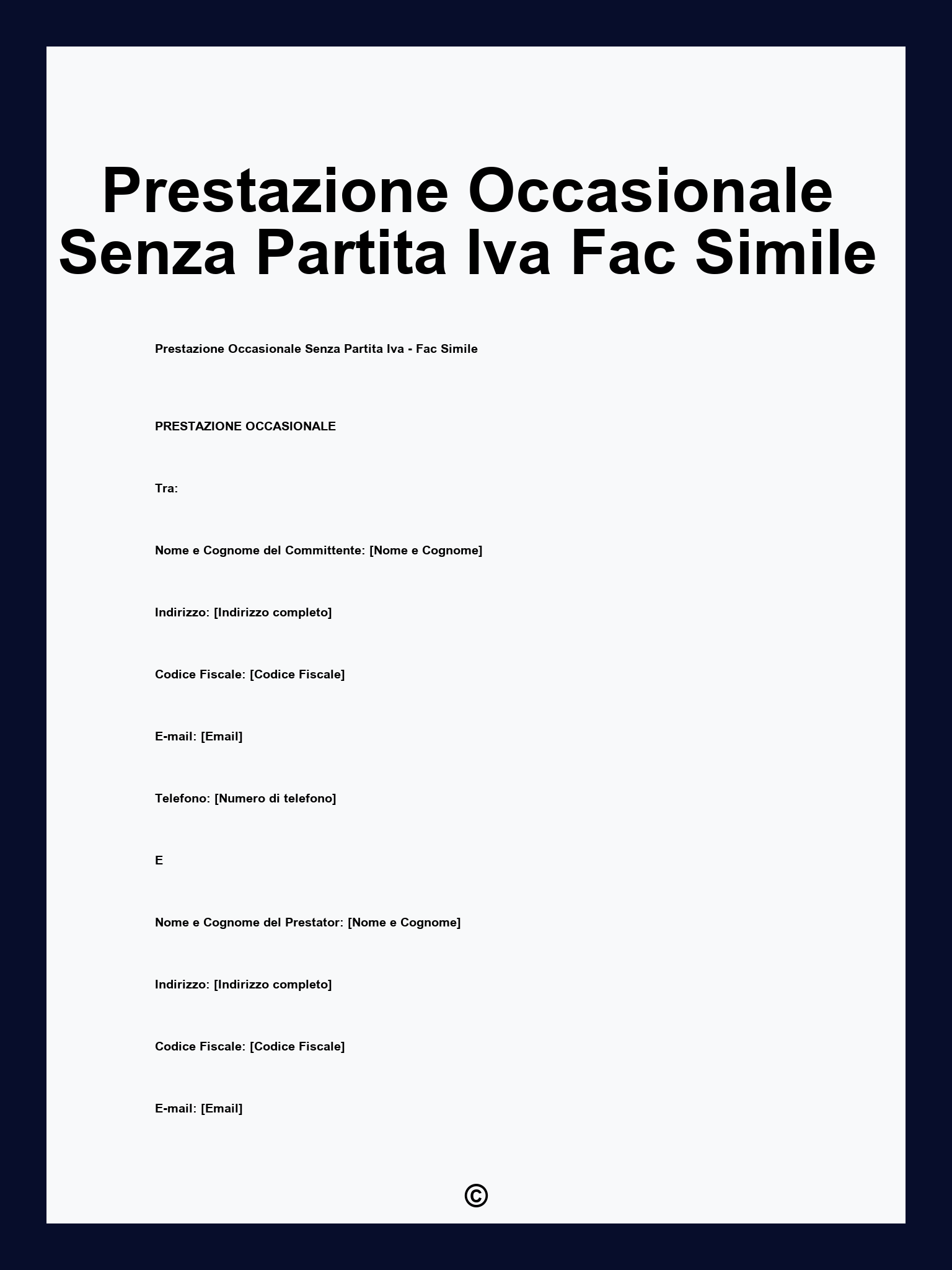 Prestazione Occasionale Senza Partita Iva Fac Simile