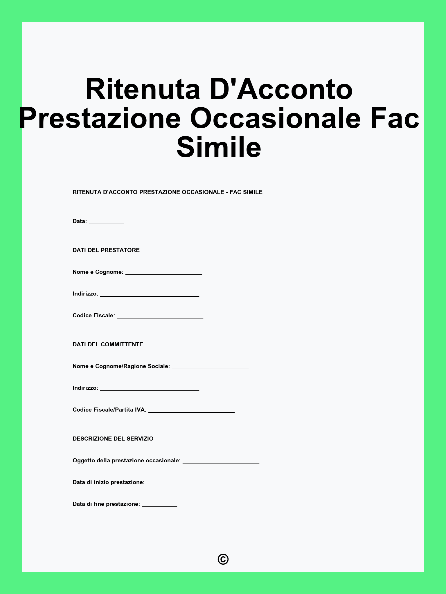 Ritenuta D'Acconto Prestazione Occasionale Fac Simile